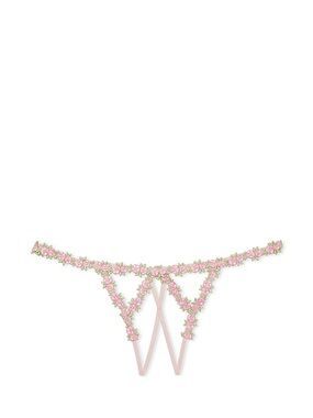 Victoria's Secret Dream Angel's Rosebud embroidered crotchless V-string M NWT